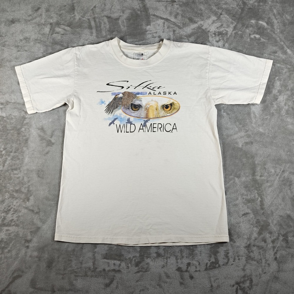 Vintage Sitka Alaska Shirt Mens Medium Bald Eagle Outdoor Single Stitch Distress